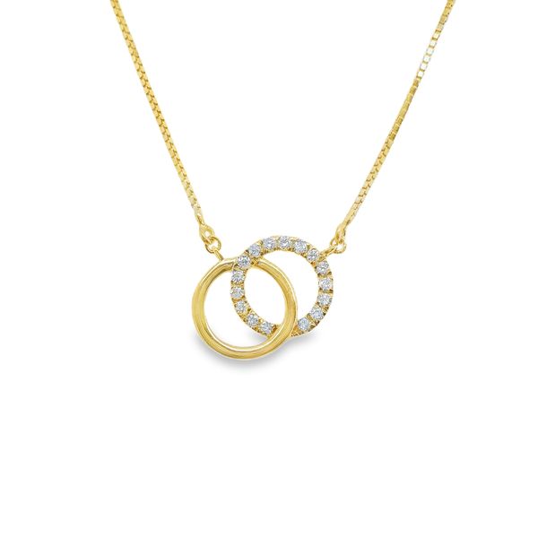 10K YG FASHION INTERLOCKING CIRCLES ONE WITH DIAMONDS  .08CTTW ON 18" 10K BOX CHAIN Lennon's W.B. Wilcox Jewelers New Hartford, NY