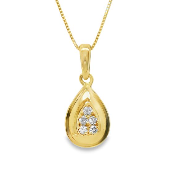 10K YG DIAMOND TEARDROP PENDANT .05 CTTW ON 18" BOX CHAIN Lennon's W.B. Wilcox Jewelers New Hartford, NY