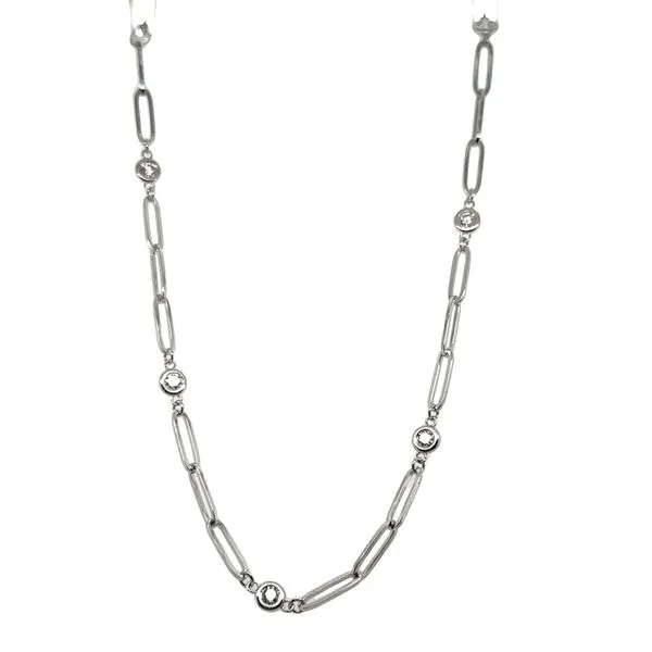 14Kt White Gold Paperclip Necklace Containing Round Bezel Set Diamonds .85CTTW Lennon's W.B. Wilcox Jewelers New Hartford, NY