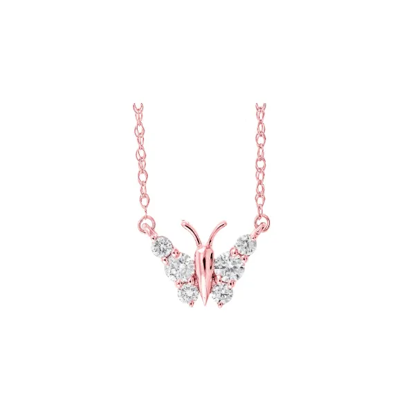 10KT ROSE GOLD BUTTERFLY NECKLACE CONTAINING 6 ROUND DIAMONDS ON THE WINGS .20CTTW Lennon's W.B. Wilcox Jewelers New Hartford, NY