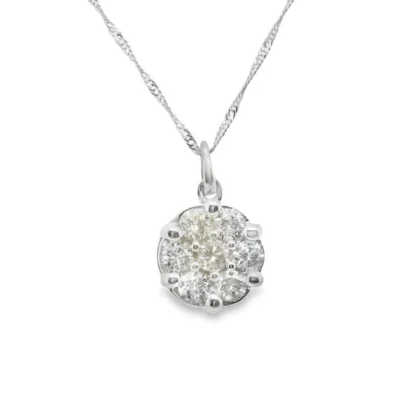 14 Karat White Gold Flower Cluster Necklace 1.50Tw Round Diamonds Lennon's W.B. Wilcox Jewelers New Hartford, NY