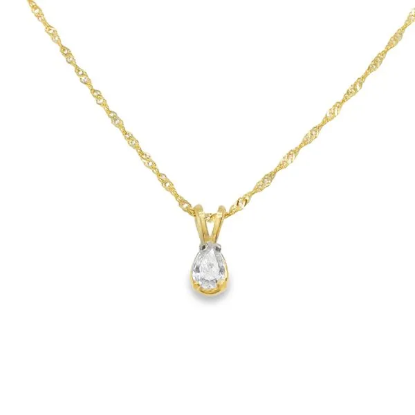 Yellow 14 Karat Necklace Length 18 With One 0.20Ct Pear G Si1 Diamond Lennon's W.B. Wilcox Jewelers New Hartford, NY