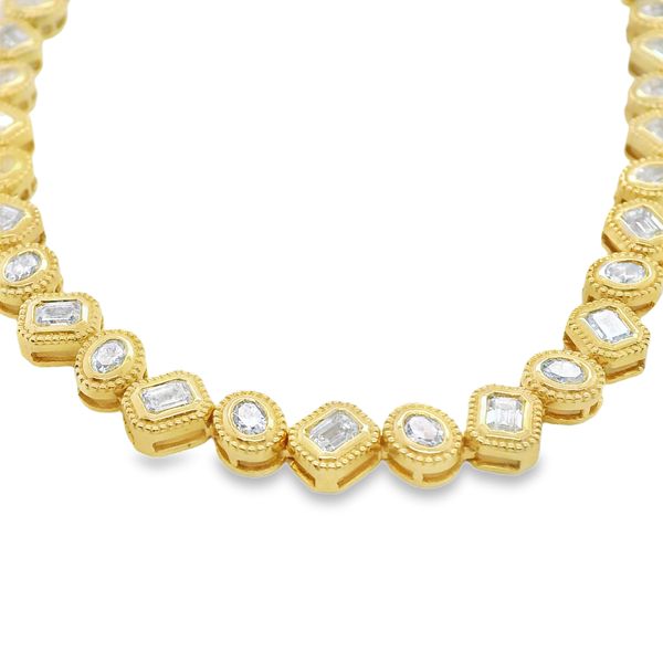 14KT YG DIAMOND NECKLACE 16" WITH ALTERNATING EMERALD AND OVAL SHAPE DIAMONDS WITH BEADED BEZEL DESIGN = 2.34 CTTW Lennon's W.B. Wilcox Jewelers New Hartford, NY