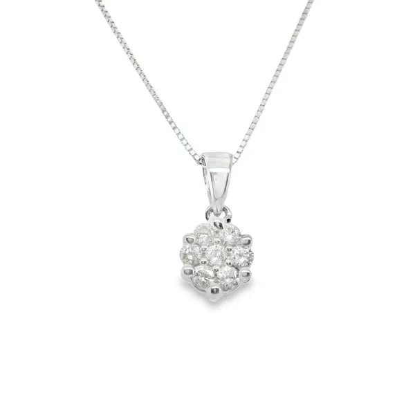 14K WG DIAMOND CLUSTER PENDANT  .30CTTW  ON 18" BOX CHAIN Lennon's W.B. Wilcox Jewelers New Hartford, NY