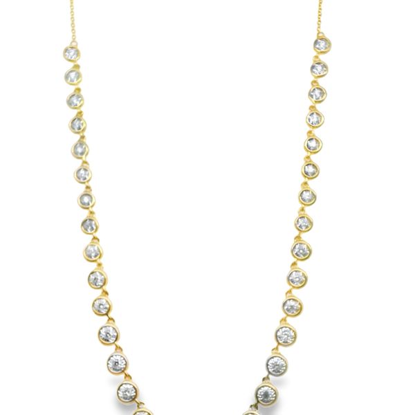 10K YG 18' GRADUATED DIAMOND NECKLACE  .625 CTTW DIAMONDS SET IN ILLUSION SETTINGS WITH ROUND BEZELS SURROUNDING EACH  ON ROLO LINK CHAIN Lennon's W.B. Wilcox Jewelers New Hartford, NY