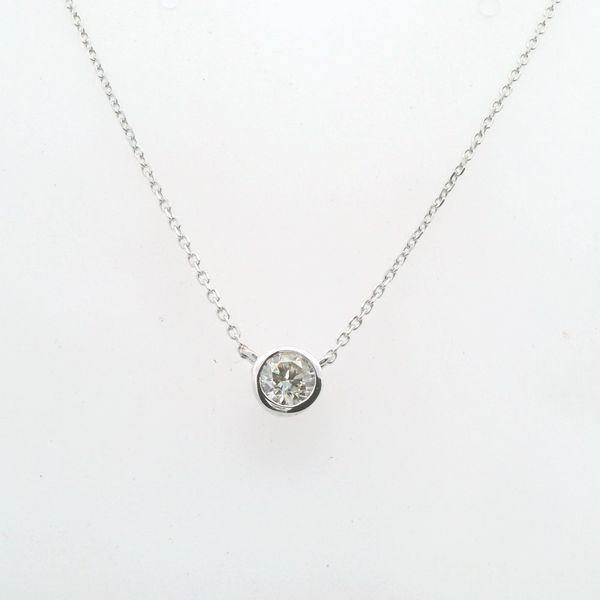 14K WG NECKLACE W/ 1  DIAMOND IN WG BEZEL DIA=.25CT  HI/I1   16"+1+1 Lennon's W.B. Wilcox Jewelers New Hartford, NY