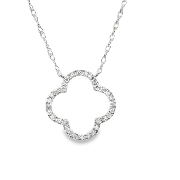 10K WG FASHION DIAMOND CLOVER PENDANT  .10 CTTW ON 18" FINE ROPE CHAIN Lennon's W.B. Wilcox Jewelers New Hartford, NY