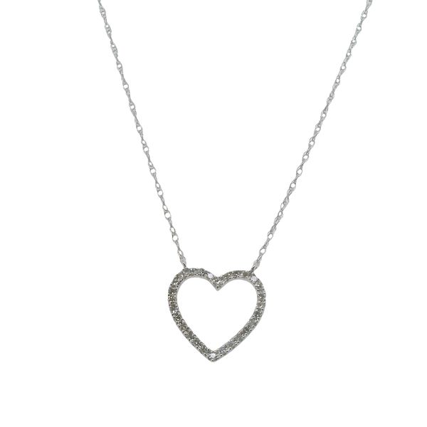 10K WG DIAMOND HEART PENDANT  .10 CTTW  ON 18" FINE ROPE CHAIN Lennon's W.B. Wilcox Jewelers New Hartford, NY
