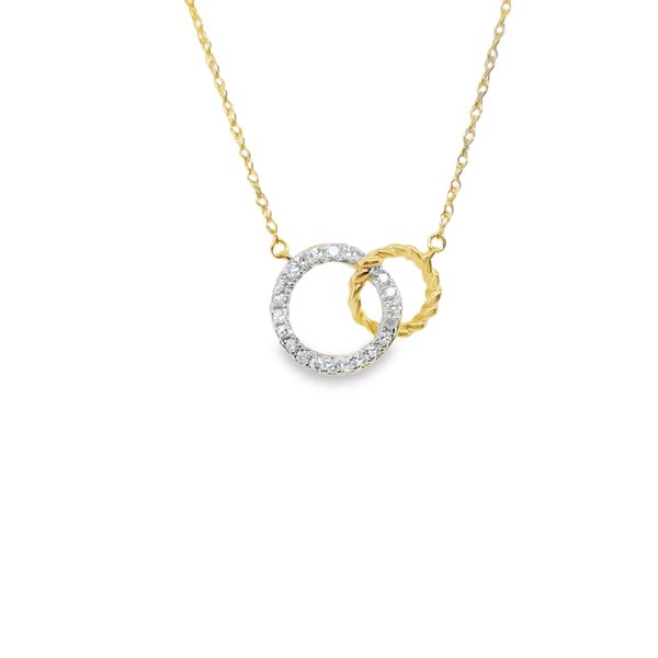 10K YELLOW GOLD FASHION DIAMOND INTERLOCKING CIRCLE NECKLACE ON 18" CHAIN  .10CTTW Lennon's W.B. Wilcox Jewelers New Hartford, NY