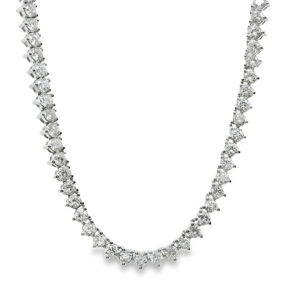 18K WHITE GOLD DIAMOND TENNIS NECKLACE 16" WITH HIDDEN SAFETY CLASP  TOTAL DIA. WT =  5.92 CTTW RBC Lennon's W.B. Wilcox Jewelers New Hartford, NY