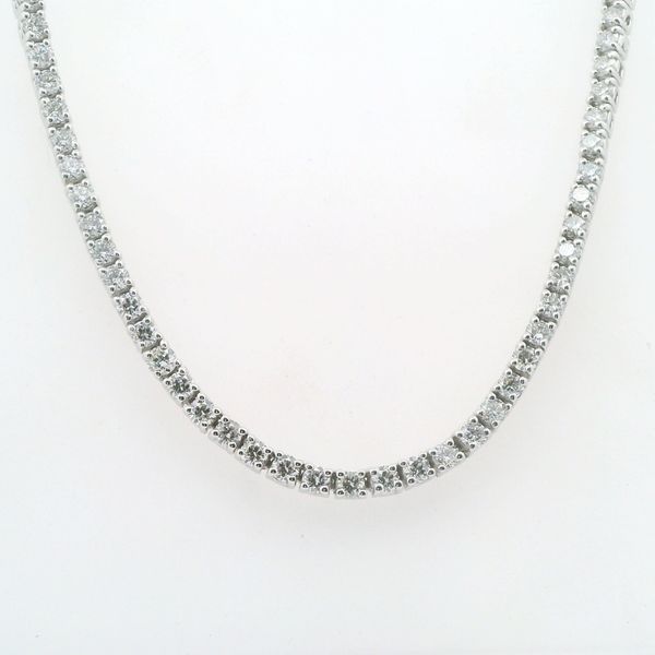 18K WHITE GOLD DIAMOND TENNIS NECKLACE 16" WITH HIDDEN SAFETY CLASP  TOTAL DIAMOND WT. = 9.97 CTTW RBC Lennon's W.B. Wilcox Jewelers New Hartford, NY