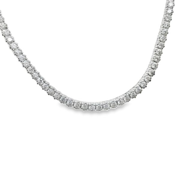 18K WHITE GOLD DIAMOND TENNIS NECKLACE 16" WITH HIDDEN SAFETY CLASP   TOTAL DIAMOND WT. = 3.17 CTTW RBC Lennon's W.B. Wilcox Jewelers New Hartford, NY