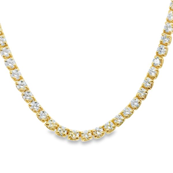14K YELLOW GOLD 17" DIAMOND TENNIS NECKLACE WITH HIDDEN SAFETY CLASP  TOTAL DIAMOND WT. = 11.02 CTTW RCB Lennon's W.B. Wilcox Jewelers New Hartford, NY
