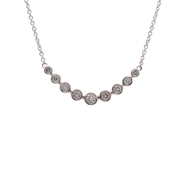 14K WG 18" NECKLACE WITH 9 GRADUATED BEZEL SET DIAMONDS IN CENTER  .32 CTTW Lennon's W.B. Wilcox Jewelers New Hartford, NY