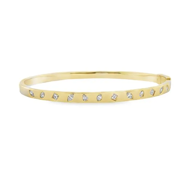 14KT YG BANGLE WITH 13 BEZEL DIAMONDS VARIOUS SHAPED .72CTTW Lennon's W.B. Wilcox Jewelers New Hartford, NY
