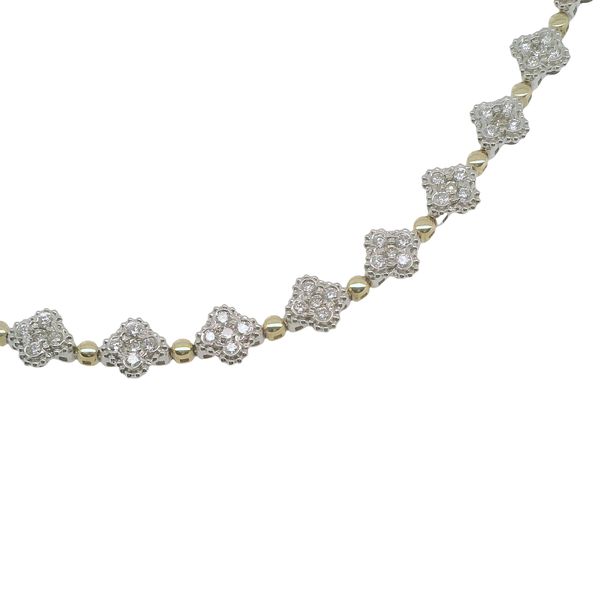 14KT BRACELET ALTERNATING YG BEADS AND WG CLOVER SHAPES EACH CONTAINING 4 ROUND DIAMONDS 1.70CTTW Lennon's W.B. Wilcox Jewelers New Hartford, NY