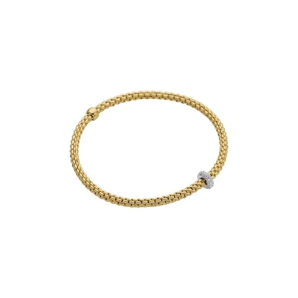 18Kt Yellow Gold Bracelet Containing 5 White Gold Bezel Set Diamonds .07CTTW Lennon's W.B. Wilcox Jewelers New Hartford, NY