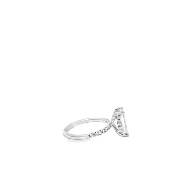14Kt White Gold Engagement Ring with One Emerald Cut Lab Diamond and Round Lab Diamonds on Hidden Halo and Shank  Image 2 Lennon's W.B. Wilcox Jewelers New Hartford, NY