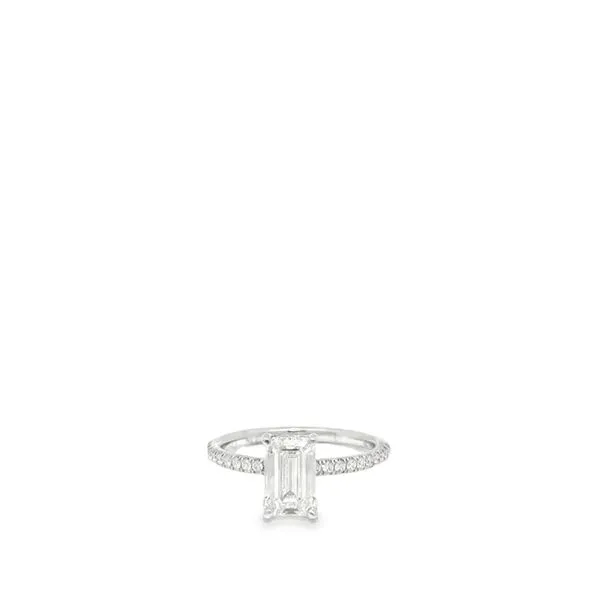 14Kt White Gold Engagement Ring One Lab Emerald Cut Diamond and Round Lab Diamonds on Shank and Hidden Halo Lennon's W.B. Wilcox Jewelers New Hartford, NY