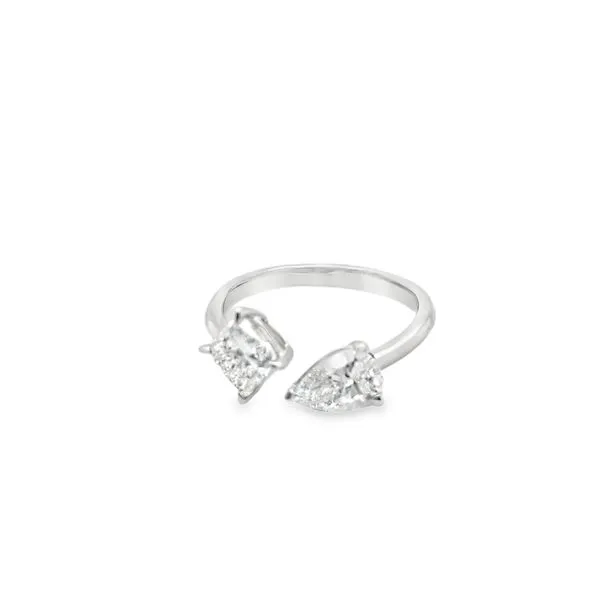 14KT WG BYPASS RING WITH ONE LAB GROWN PEAR DIAMOND AND ONE LAB GROWN TILTED CUSHION DIAMOND 1.50CTTW Lennon's W.B. Wilcox Jewelers New Hartford, NY