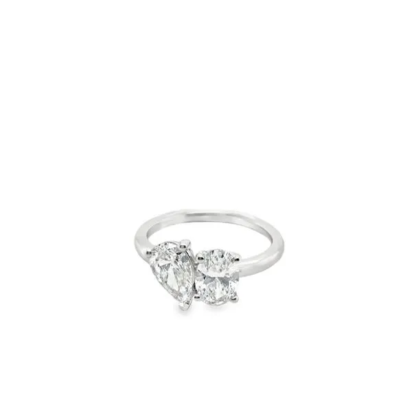 14KT WG RING CONTAINING ONE LAB GROWN PEAR 1.06CTTW AND ONE LAB GROWN OVAL .94CTTW Lennon's W.B. Wilcox Jewelers New Hartford, NY