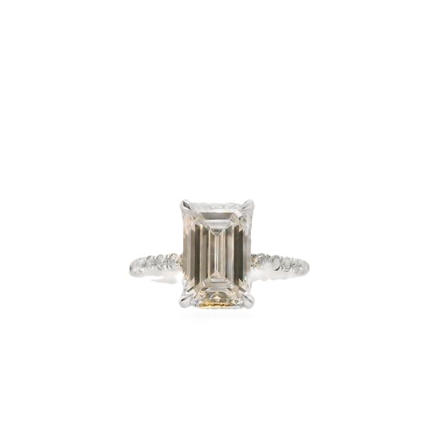 Lab Grown Diamond Ring With One 3.05Ct Emerald Diamond And 30 0.36Tw Round Diamonds Lennon's W.B. Wilcox Jewelers New Hartford, NY