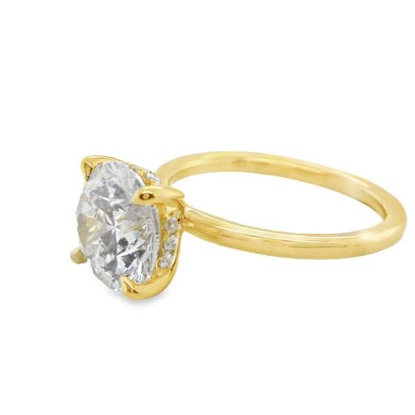 14K YG LAB GROWN DIAMOND RING WITH CENTER RBC 3.00 CT.IN 4-PRONG HEAD WITH HIDDEN HALO HAS 12 RND LAB. RNDS. = .11 CTTW  <br>IGI CERT# LG742537085 Image 2 Lennon's W.B. Wilcox Jewelers New Hartford, NY