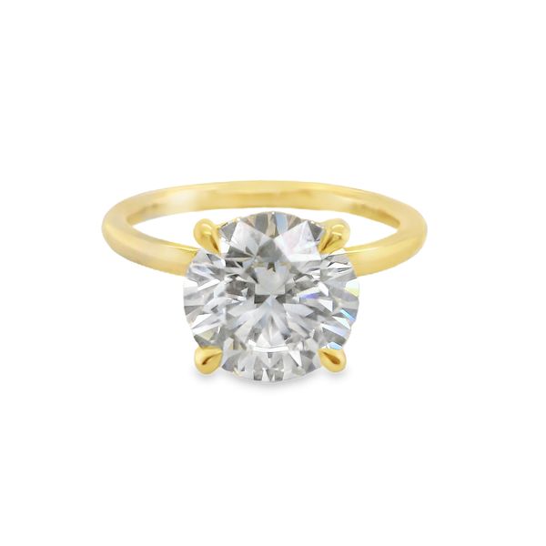14K YG LAB GROWN DIAMOND RING WITH CENTER RBC 3.00 CT.IN 4-PRONG HEAD WITH HIDDEN HALO HAS 12 RND LAB. RNDS. = .11 CTTW  <br>IGI CERT# LG742537085 Lennon's W.B. Wilcox Jewelers New Hartford, NY