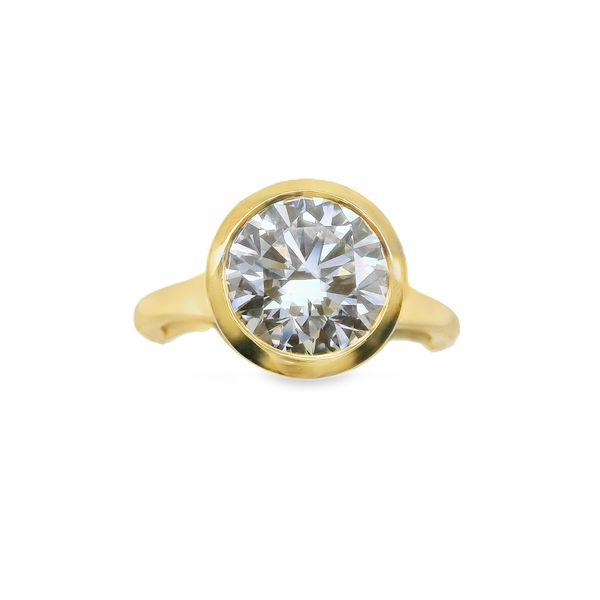 14K YG LAB GROWN DIAMOND RING  WITH 3.06 ROUND CENTER STONE BEZEL SET WITH HIDDEN HALO EQUALING  .18 CTTW LAB DIAMONDS Lennon's W.B. Wilcox Jewelers New Hartford, NY