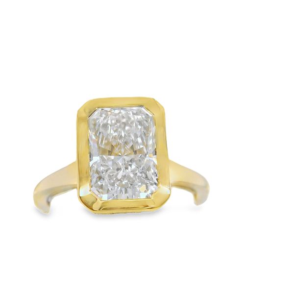 3.03 CT LAB GROWN EMERALD CUT DIAMOND IN 14KYG BEZEL SETTING WITH HIDDEN HALO OF RND. LAB DIAS. .19CTTW<br>IGI CERT# LG747545156 Lennon's W.B. Wilcox Jewelers New Hartford, NY