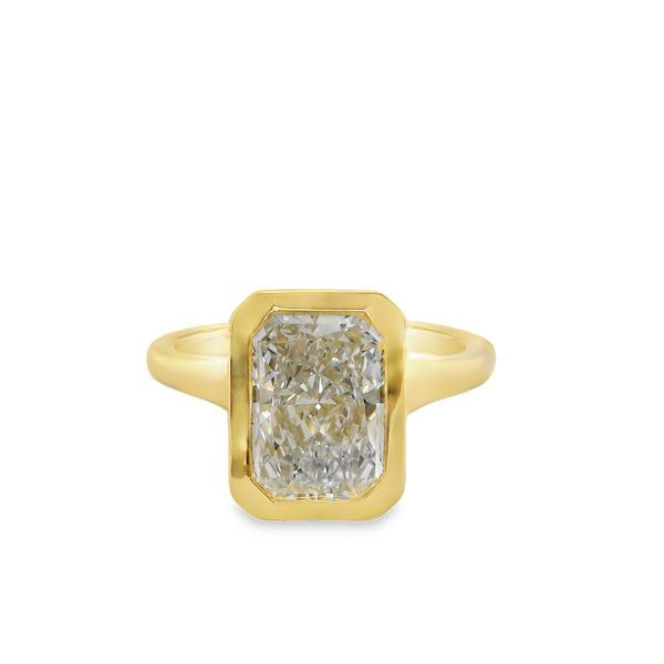 3.00 CT LAB GROWN RADIANT CUT DIAMOND SIT IN 14K YG BEZEL MTG WITH A HIDDEN HALO CONTAINING RND LAB DIAS. = .19 CT<br>IGI CERT# LG742542535 Lennon's W.B. Wilcox Jewelers New Hartford, NY