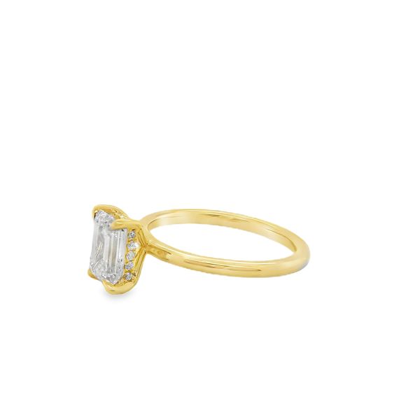 1.51 CT EMERALD CUT LAB GROWN DIAMOND SET IN 14K YG   4 PRONG SETTING WITH A HIDDEN HALO .08 CTTW RND LAB DIAS<br>IGI CERT#  LG694591043 Image 2 Lennon's W.B. Wilcox Jewelers New Hartford, NY