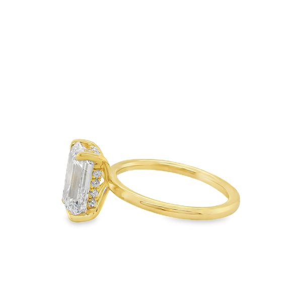 3.01 CT EMERALD CUT LAB GROWN DIAMOND SET IN 14K YG 4-PRONG SETTING WITH A HIDDEN HALO .13CTTW RND DIAS.  <br>IGI CERT #  LG751501141 Image 2 Lennon's W.B. Wilcox Jewelers New Hartford, NY