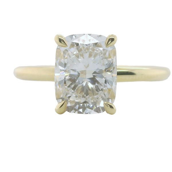 2.05 CT CUSHION CUT LAB GROWN DIAMOND SET IN 14K YG 4 PRONG SETTING WITH HIDDEN HALO CONTAINING RND LAB DIAS. =.09 CTTW<br>IGI CERT# LG749511473 Lennon's W.B. Wilcox Jewelers New Hartford, NY