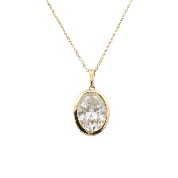 14KY LAB GROWN DIAMOND PENDANT, WITH 1 OVAL DIAMOND IN A BEZEL SETTING, AND A HIDDEN HALO CONTAINING ROUND LAB GROWN DIAMONDS <br>TOTAL WEIGHT = 3.26CTTW Lennon's W.B. Wilcox Jewelers New Hartford, NY