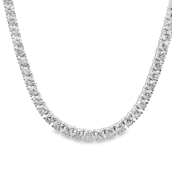 14K WHITE GOLD 17" LAB GROWN DIAMOND TENNIS NECKLACE WITH HIDDEN SAFETY CLASP  9.05 CTTW RND Lennon's W.B. Wilcox Jewelers New Hartford, NY