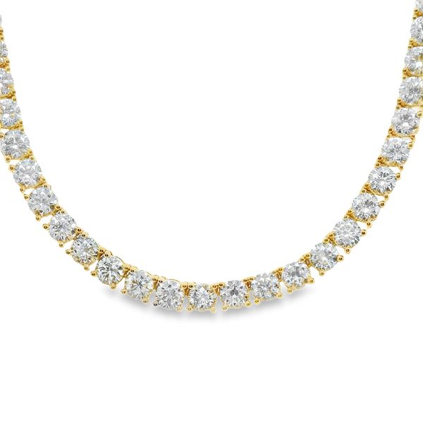 14K YELLOW GOLD 17" LAB GROWN DIAMOND TENNIS NECKLACE WITH HIDDEN SAFETY CLASP 13.97 CTTW RND LG Lennon's W.B. Wilcox Jewelers New Hartford, NY