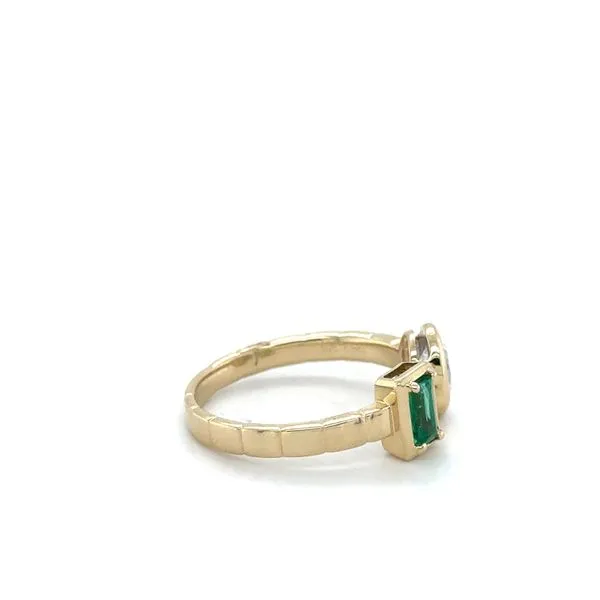 14Kt Yellow Gold Ring Containing One Bezel Oval Diamonds and Bezel Baguette Emerald Image 2 Lennon's W.B. Wilcox Jewelers New Hartford, NY
