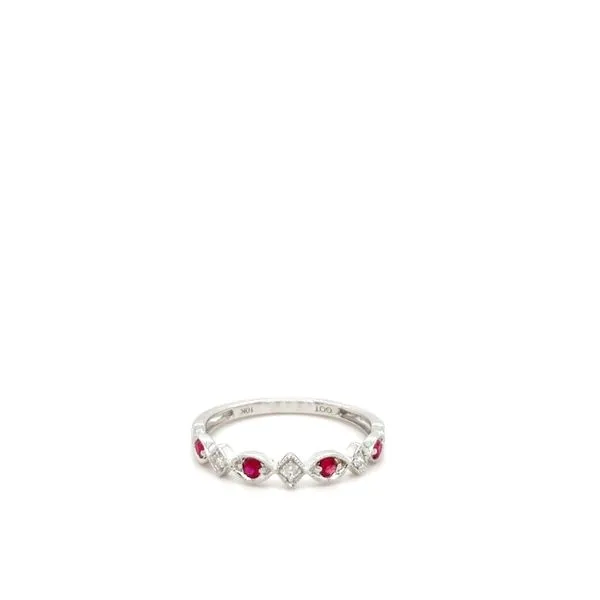 10Kt White Gold Fashion Ring with 4 Round Rubies and 3 Round Diamonds  Lennon's W.B. Wilcox Jewelers New Hartford, NY