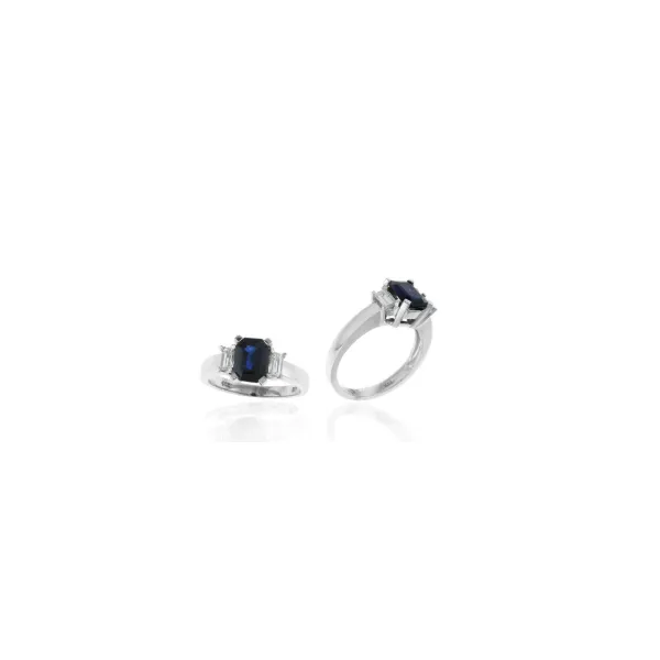 14KT WG 1.75CT SAPPHIRE W/ 2 ROUND EMERALD CUT DIAMONDS WEIGHING .40CTS TOTAL Lennon's W.B. Wilcox Jewelers New Hartford, NY