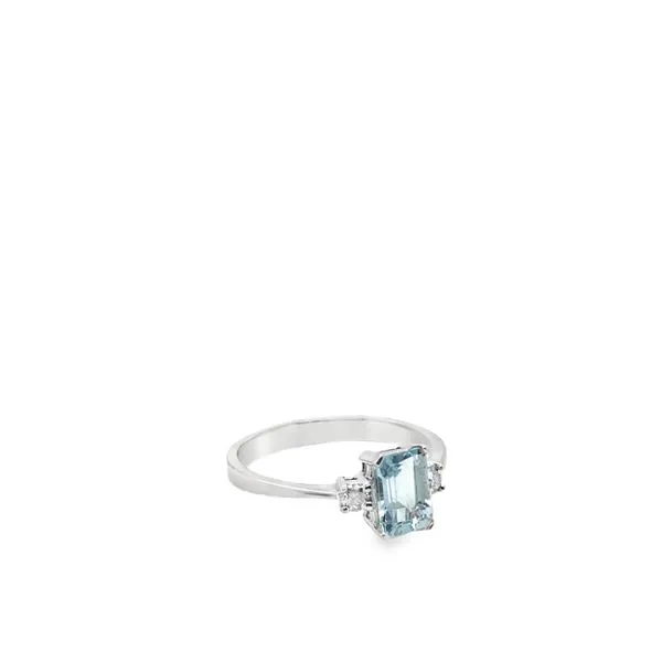 14Kt White Gold Emerald Cut Aquamarine with One Round Diamond on Each Side Image 2 Lennon's W.B. Wilcox Jewelers New Hartford, NY