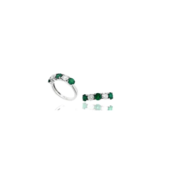 14K WHITE GOLD ALTERNATING ROUND EMERALD AND DIAMOND RING EM=1.50TW DIA=.80TW Lennon's W.B. Wilcox Jewelers New Hartford, NY