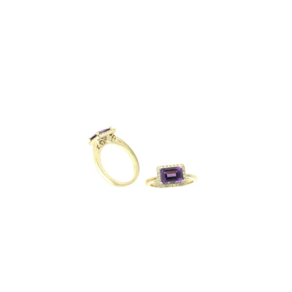 14KT YG RING CONTAINING ONE EAST/WEST FACING AMETHYST 1.60CTTW AND ROUND DIAMOND HALO .15CTTW Lennon's W.B. Wilcox Jewelers New Hartford, NY