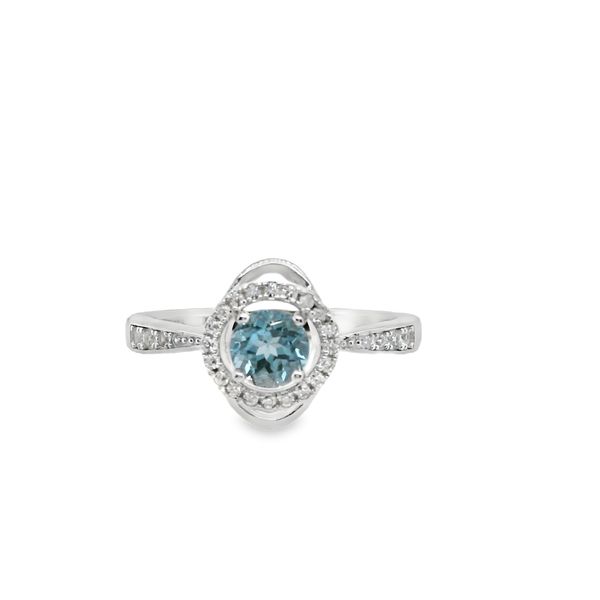 SS 5MM SWISS TOPAZ .56CTTW W/ CZ HALO - BEAD SET CZ SHANK Lennon's W.B. Wilcox Jewelers New Hartford, NY