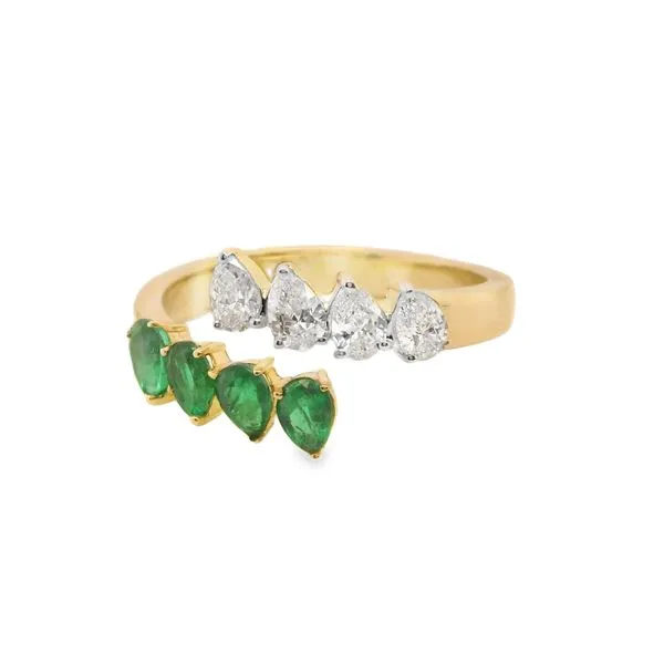 14KY Fashion Ring With 4 0.625Tw Pear Diamonds And One 0.563Ct Pear Emerald Lennon's W.B. Wilcox Jewelers New Hartford, NY