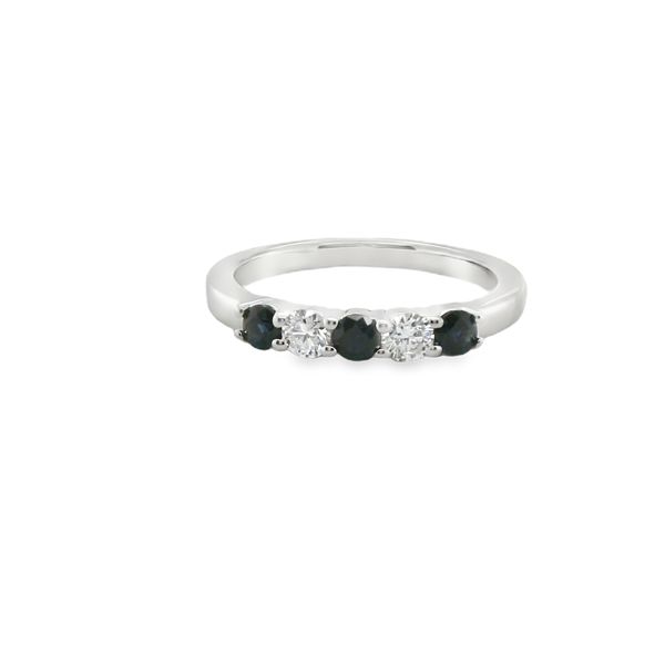 14K WHITE GOLD SAPPH AND DIAMOND BAND   2 DIA=.22 CTTW  3 SAPPH = .35 CTTW Lennon's W.B. Wilcox Jewelers New Hartford, NY