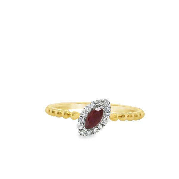 14K YG MARQ RUBY AND DIA. STACKABLE RING   .78 CT TOTAL GEM WT. Lennon's W.B. Wilcox Jewelers New Hartford, NY