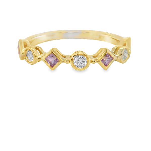 14K YG DIAMOND .14CTTW AND PINK SAPPH. .25 CTTW BAND Lennon's W.B. Wilcox Jewelers New Hartford, NY