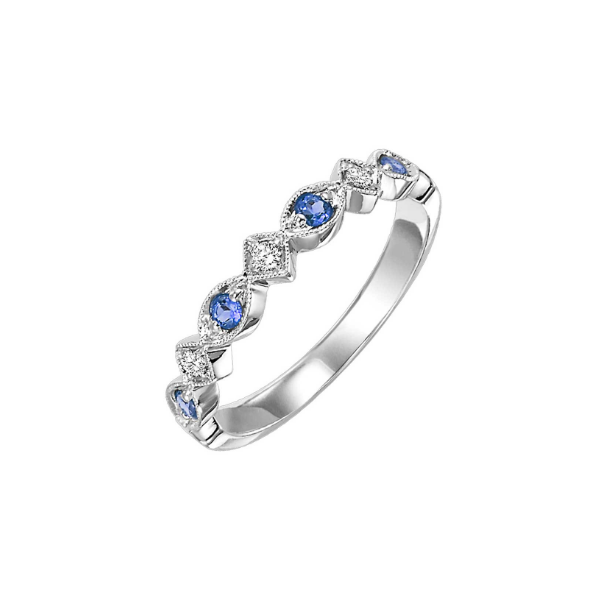 LADY'S WHITE 10 KARAT FASHION RING WITH 4=0.17TW ROUND SAPPHIRES AND 3=0.05 CTTW ROUND DIAMONDS Lennon's W.B. Wilcox Jewelers New Hartford, NY