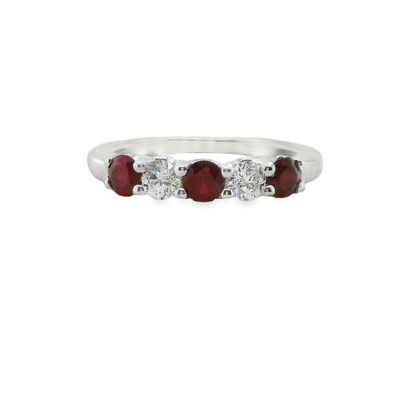 14K WG RUBY AND DIAMOND PRONG SET 5 STONE BAND  2 DIAS.=.33CTTW  3 RUBIES = .60 CTTW Lennon's W.B. Wilcox Jewelers New Hartford, NY